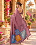 Premium Cotton Printed Saree With Unstitched Blouse(Pink)