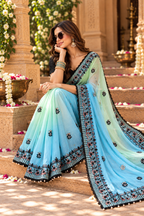 Crush Silk Embroidery Sequin Work Saree With Unstitched Blouse(Sky)