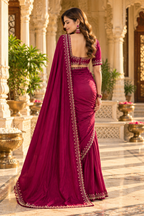 Pure Space Silk Diamond Zarkhan Work Saree With Unstitched Blouse(Maroon)