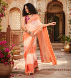 Georgette Embroidery Lace Work Saree With Unstitched Blouse(Orange)