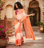 Load image into Gallery viewer, Georgette Embroidery Lace Work Saree With Unstitched Blouse(Orange)
