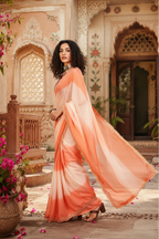 Georgette Embroidery Lace Work Saree With Unstitched Blouse(Orange)