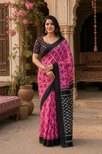 Load image into Gallery viewer, Pure Mulmul Cotton Printed Saree With Unstitched Blouse(Pink)
