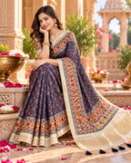 Handloom Silk Zari Border Work Saree With Unstitched Blouse(Purple)