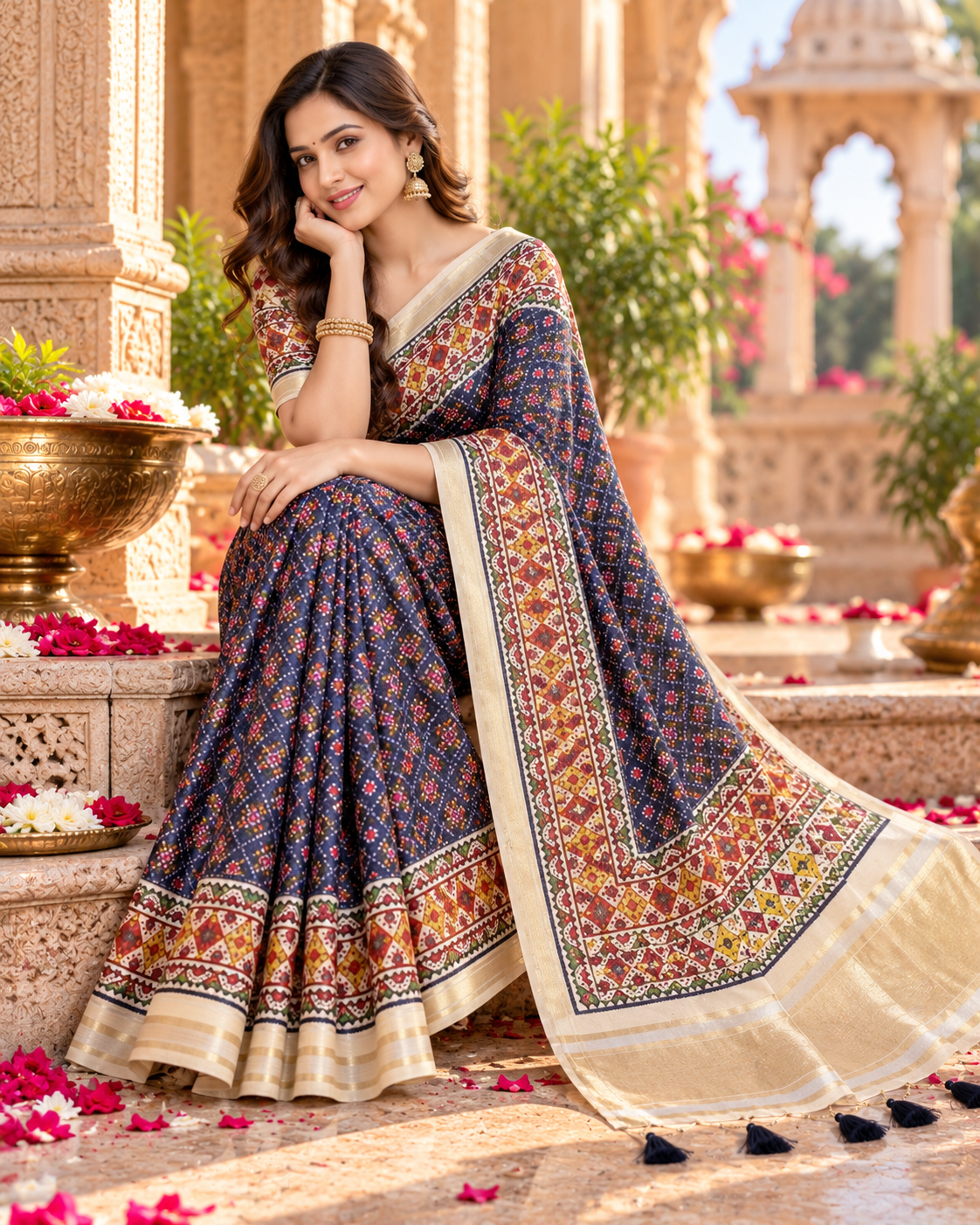 Handloom Silk Zari Border Work Saree With Unstitched Blouse(Purple)