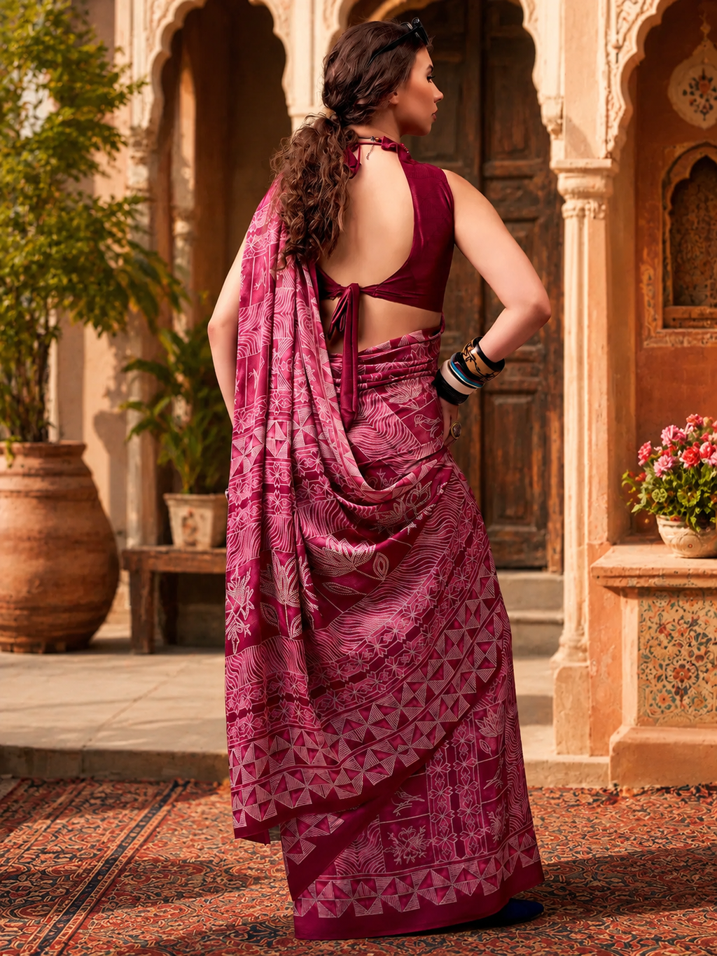 Satin Silk Designer Saree With Unstitched Blouse(Pink)
