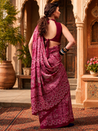 Satin Silk Designer Saree With Unstitched Blouse(Pink)