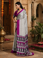 Load image into Gallery viewer, Satin Silk Ajrakh Print Saree With Unstitched Blouse(Wine)
