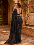 Premium Soft Kota Doria Saree With Unstitched Blouse(Black)