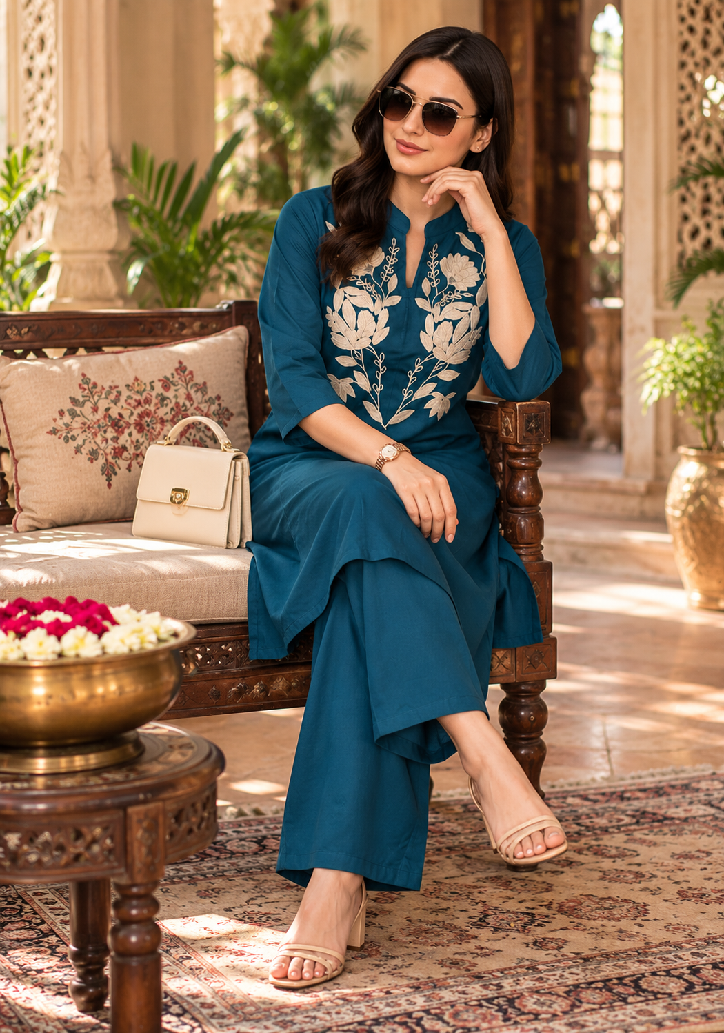 Stylish Cotton Kurti Palazzo Set(Morpich)