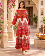 Premium Festive Rayon Kurti Palazzo Set(Red)