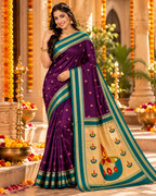 Banarasi Soft Silk Zari Border Saree With Unstitched Blouse(Dark Wine)