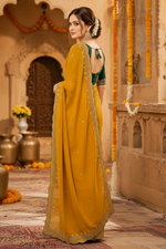 Load image into Gallery viewer, Georgette Border Embroidery Work Designer Saree With Unstitched Blouse(Mustard)
