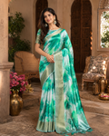 Soft Silk Blend Digital Print Saree With Unstitched Blouse(Green)