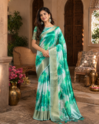 Soft Silk Blend Digital Print Saree With Unstitched Blouse(Green)