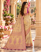 Premium Tissue Silk Zari Border Work Saree With Unstitched Blouse(Peach)