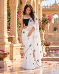 Georgette Ready To Wear Saree With unstitched Blouse(White)