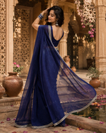 Load image into Gallery viewer, Organza Silk Sequins Work Saree With Unstitched Blouse(Blue)

