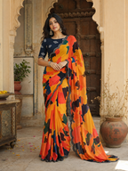 Georgette Digital Print Saree With Unstitched Blouse(Multicolor)