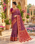 Premium Silk Patola Lagadi Patta Zari Border Tassels Saree (Dark Wine)