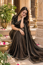 Organza Silk Party Wear Saree With Unstitched Blouse(Black)