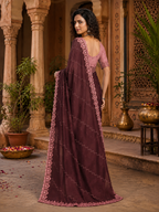 Organza Silk Saree With Unstitched Blouse(Tyrian Purple)