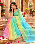 Georgette Lehriya Design Saree With Unstitched Saree(Multicolor)