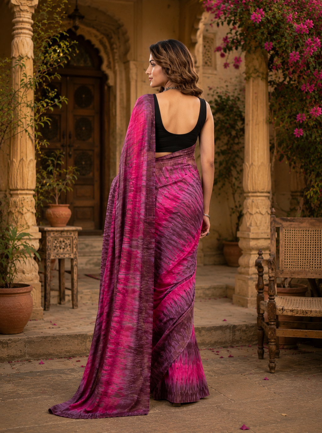 Soft Georgette Ready to Wear Saree With Unstitched Blouse(Pink)