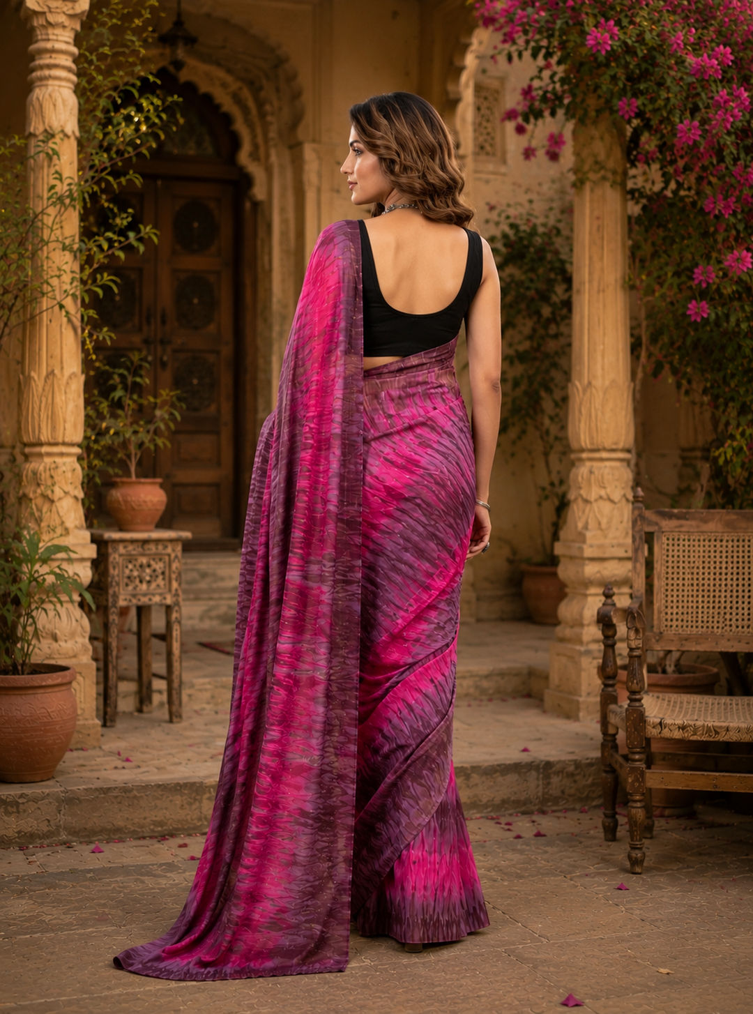 Soft Georgette Ready to Wear Saree With Unstitched Blouse(Pink)