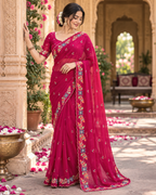 Rangoli Silk Embroidery Work Saree With Unstitched Blouse(Red)