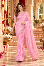 Pure Prada Silk Saree with Unstitched Blouse(Pink)