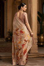 Premium Crepe Silk Saree With Unstitched Blouse(Cream)
