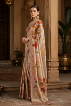 Premium Crepe Silk Saree With Unstitched Blouse(Cream)