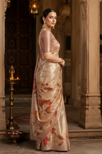 Premium Crepe Silk Saree With Unstitched Blouse(Cream)