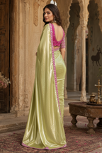 Soft Tissue Silk Sequins Work Saree With Unstitched Blouse(Green)
