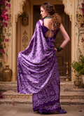 Satin Silk Designer Saree With Unstitched Blouse(Purple)