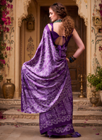 Satin Silk Designer Saree With Unstitched Blouse(Purple)