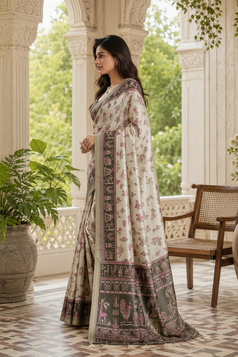 Silk Blend Jacquard Weaving Zari Border Saree With Unstitched Blouse(Green)