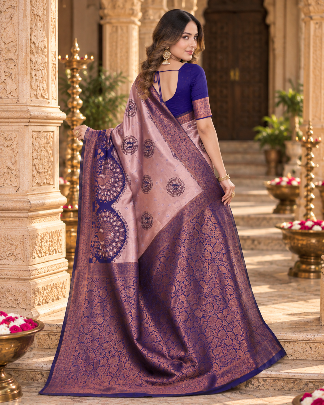 Banarasi Zari Weaving Saree With Unstitched Blouse(Pink)
