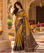 Patola Silk Rich Zari Work Saree With Unstitched Blouse(Rust)