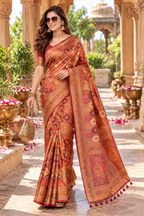 Pure Banarasi Weaving Design Saree With Unstitched Blouse(Red)