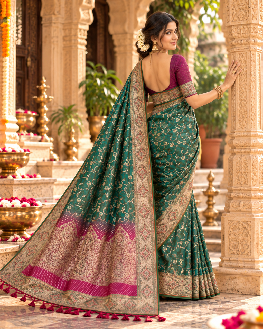 Premium Satin Silk Zari Weaving Border Saree With Unstitched Blouse(Green)