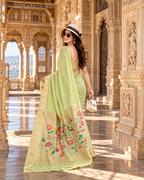 Premium Paithani Silk Butti Jari Work Saree With Unstitched Blouse (Apricot Peach)