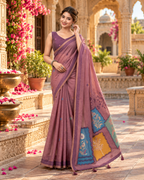 Premium Cotton Printed Saree With Unstitched Blouse(Pink)