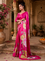 Load image into Gallery viewer, Elegant Georgette Print Saree with Unstitched Blouse(Magenta)
