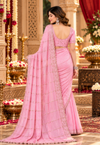 Pure Prada Silk Saree with Unstitched Blouse(Pink)