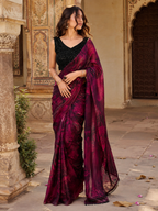 Satin Silk Party Wear Saree  With Unstitched Blouse(Red)