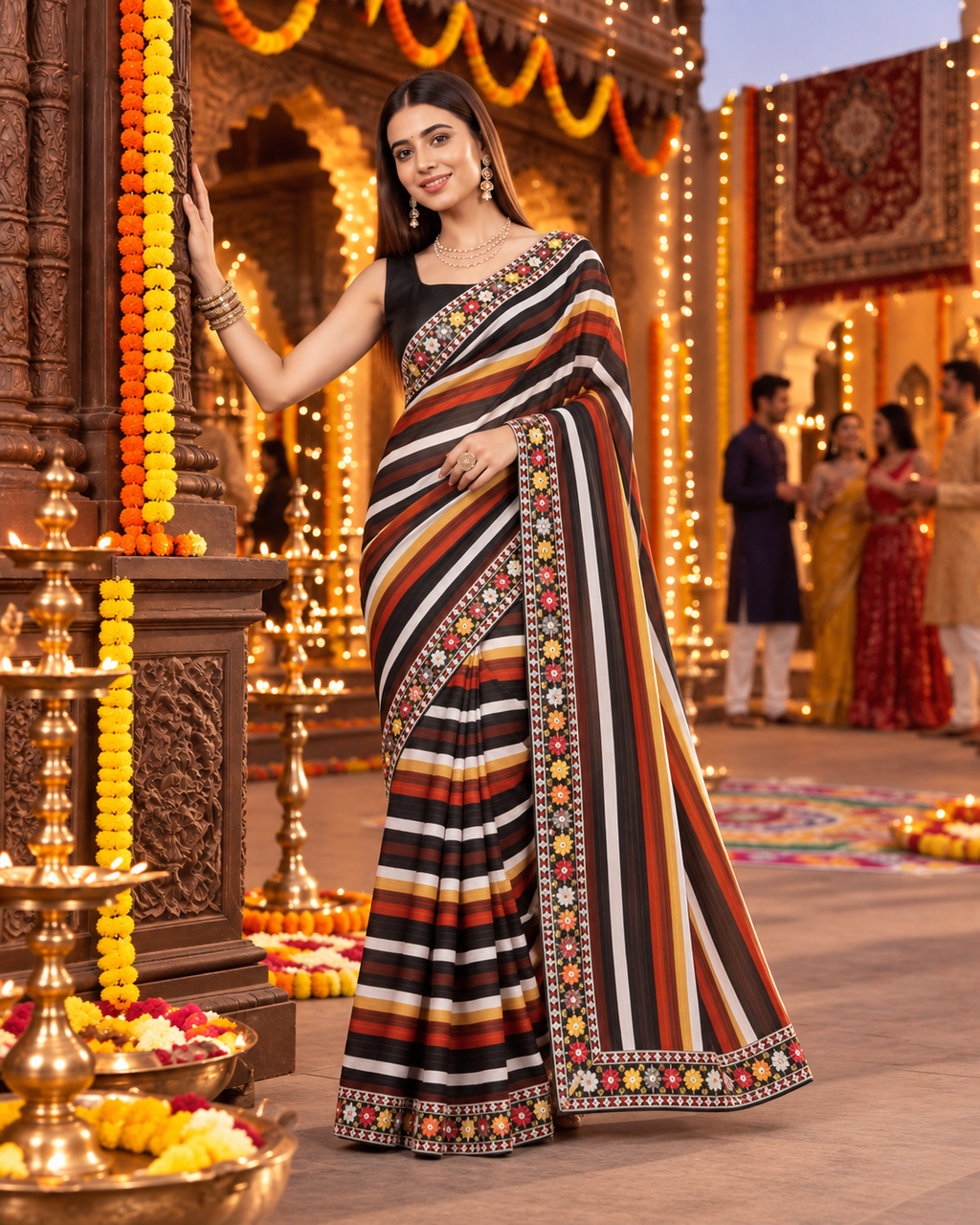 Vichitra Silk Embroidery Work Saree With Unstitched Blouse(Multicolor)