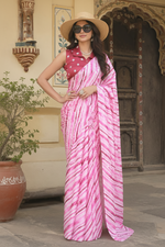 Load image into Gallery viewer, Modern Satin Silk Printed Saree With Unstitched Blouse(Pink)
