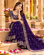 Pure Silk Party Wear Saree With Unstitched Blouse(Navy Blue)